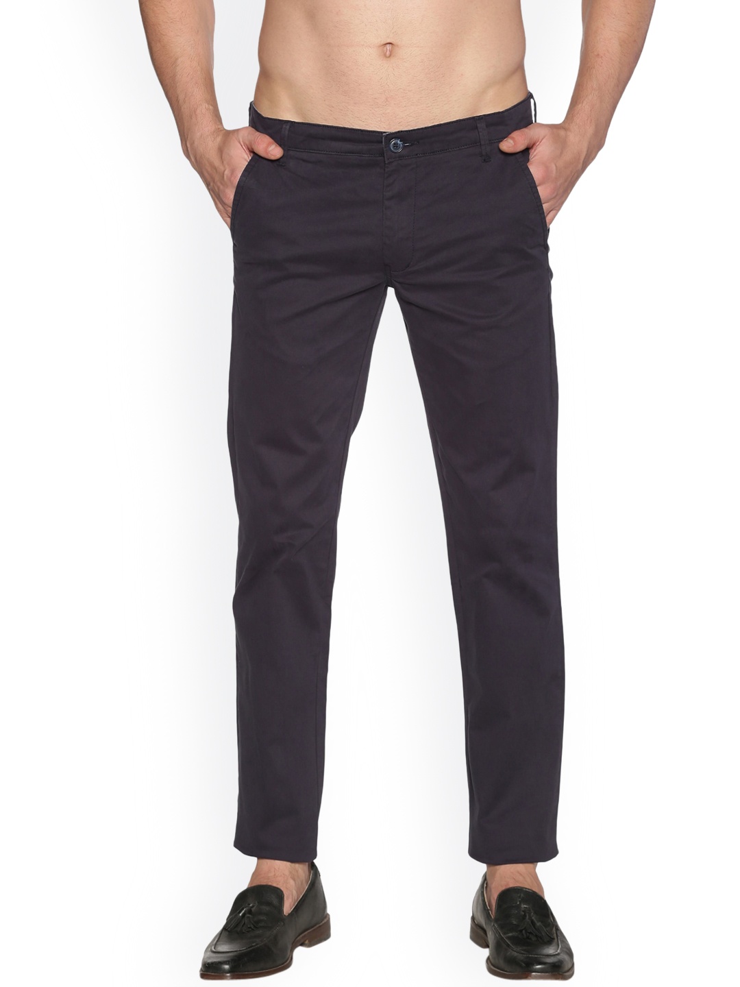 

Chennis Men Navy Blue Slim Fit Pure Cotton Chinos Trousers