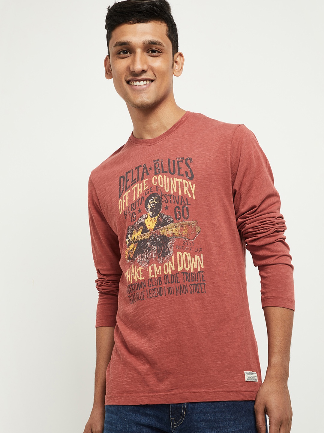 

max Men Rust Red Printed Pure Cotton T-shirt