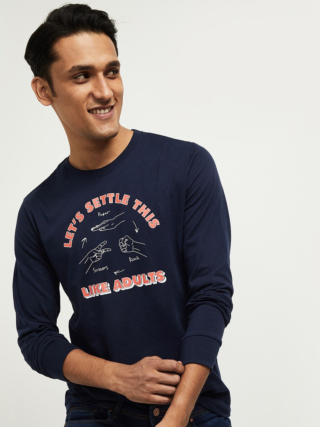 

max Men Navy Blue Printed Pure Cotton T-shirt