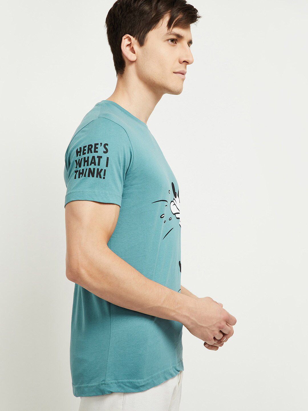 

max Men Blue Mickey Mouse Printed Pure Cotton T-shirt