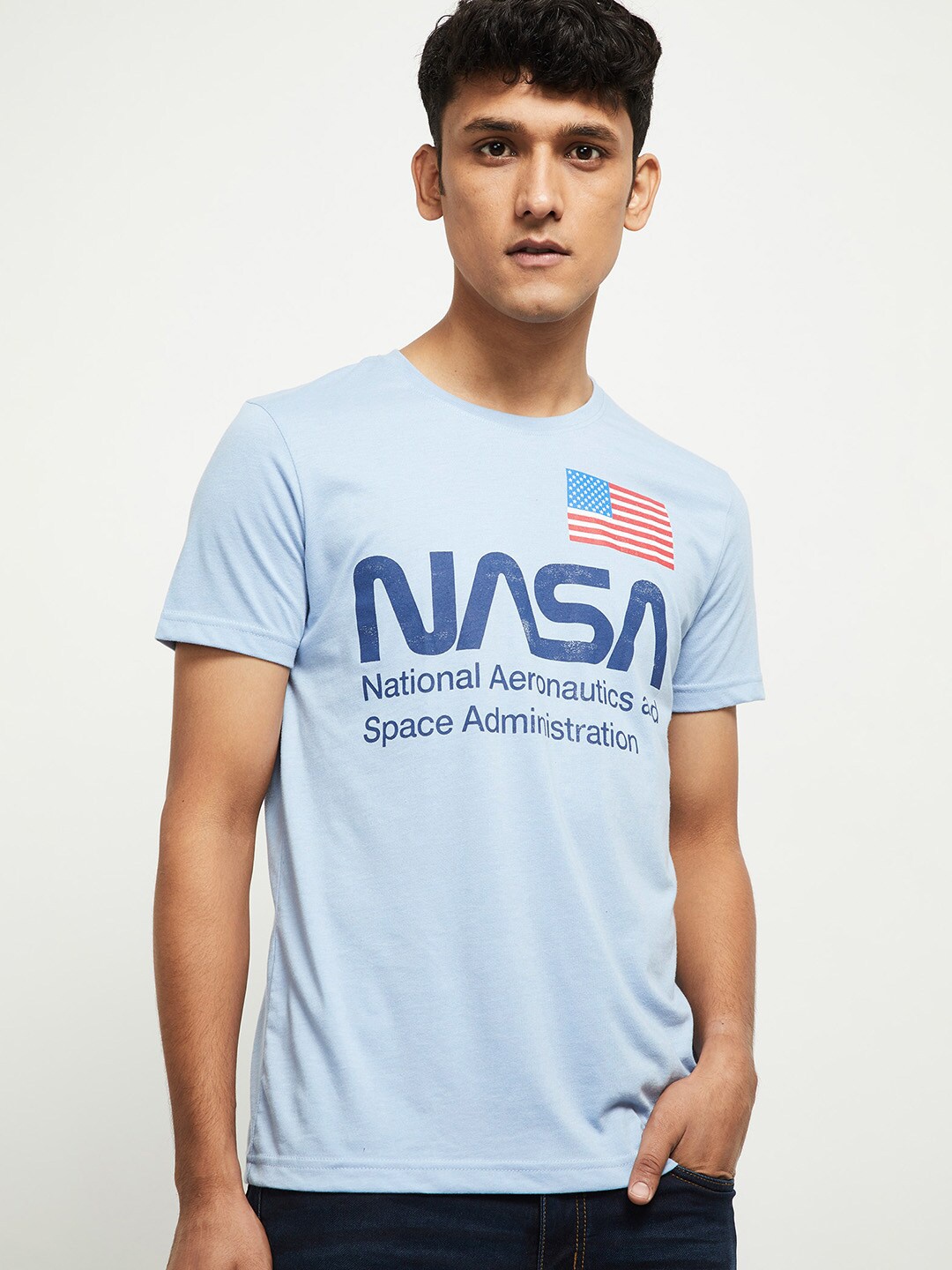 

max Men Blue NASA Printed T-shirt