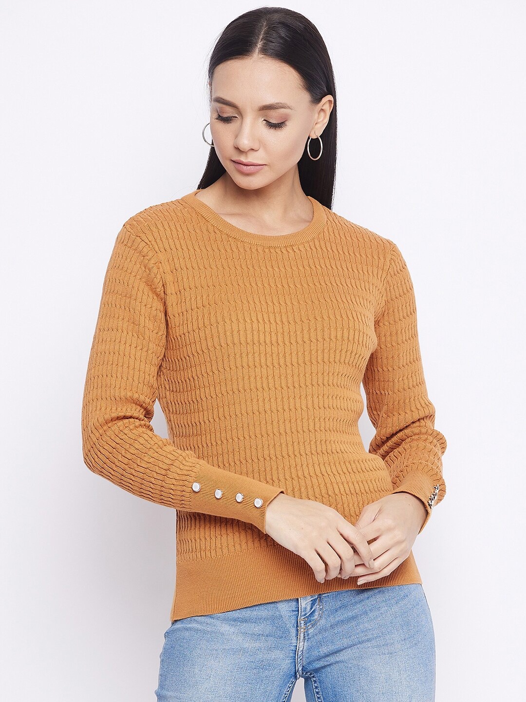 

Octave Women Mustard Cable Knit Pure Cotton Pullover