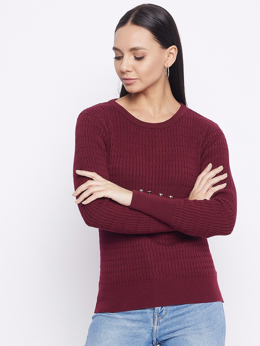 

Octave Women Maroon Cable Knit Pullover