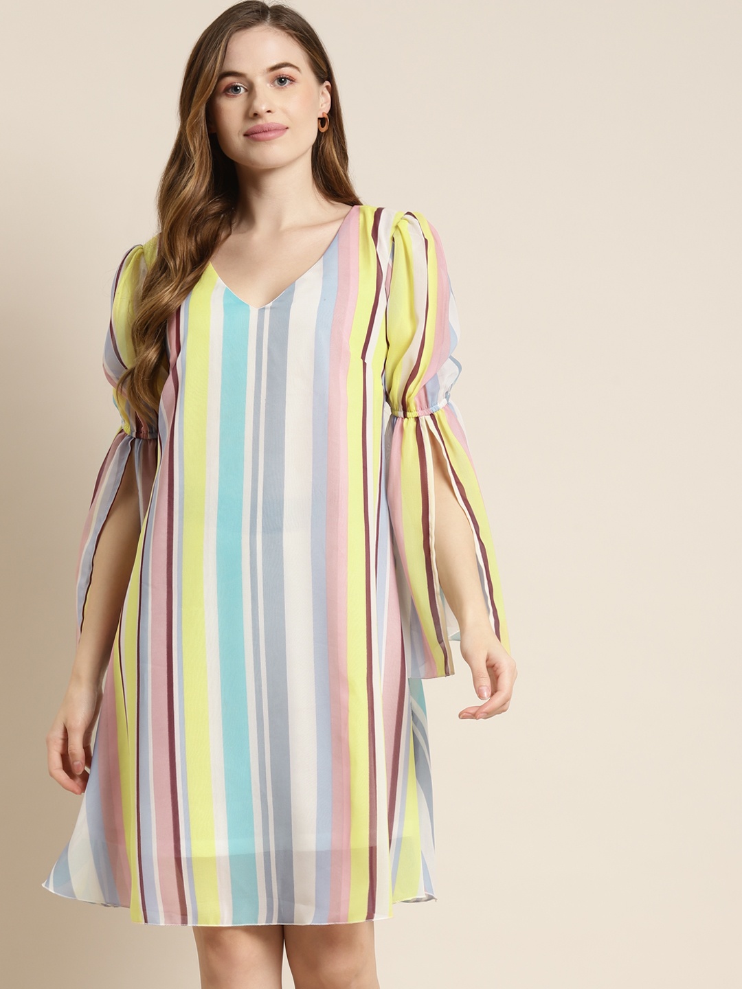 

Qurvii Multicoloured Striped Shift Dress, Multi