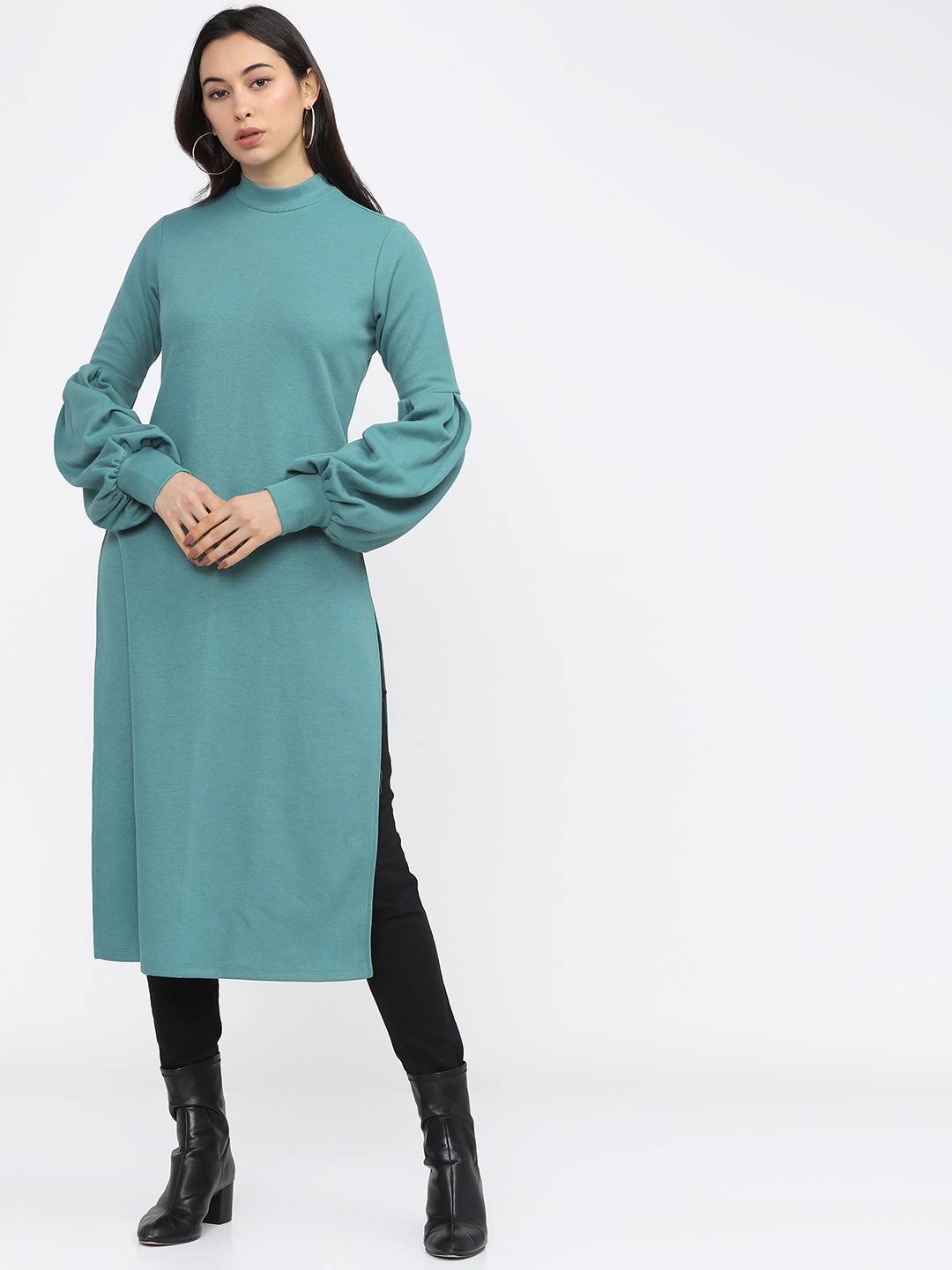 

Vishudh Women Teal Green Knitted Kurta