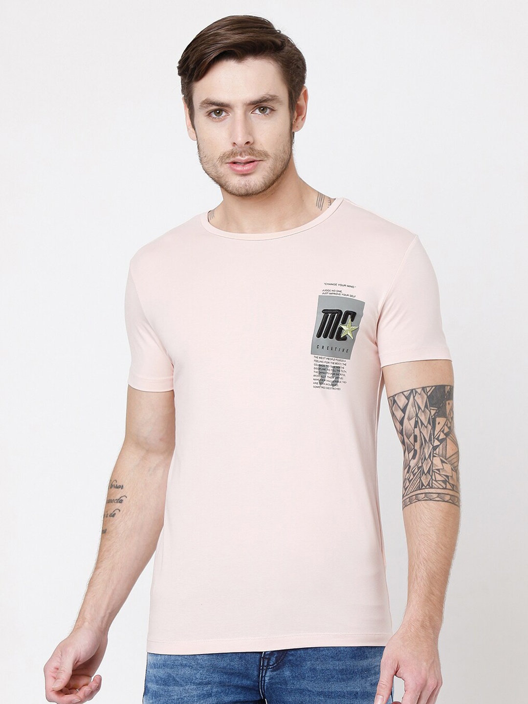 

Rex Straut Jeans Men Pink Slim Fit T-shirt