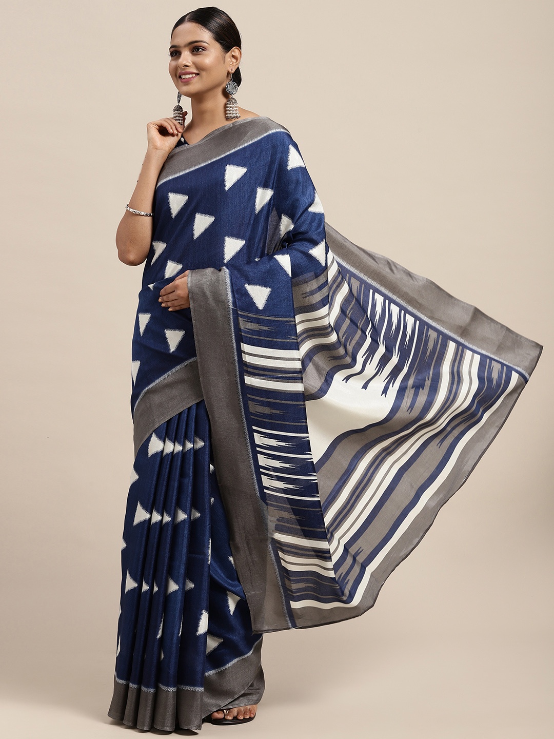 

KALINI Navy Blue Silk Cotton Bhagalpuri Saree
