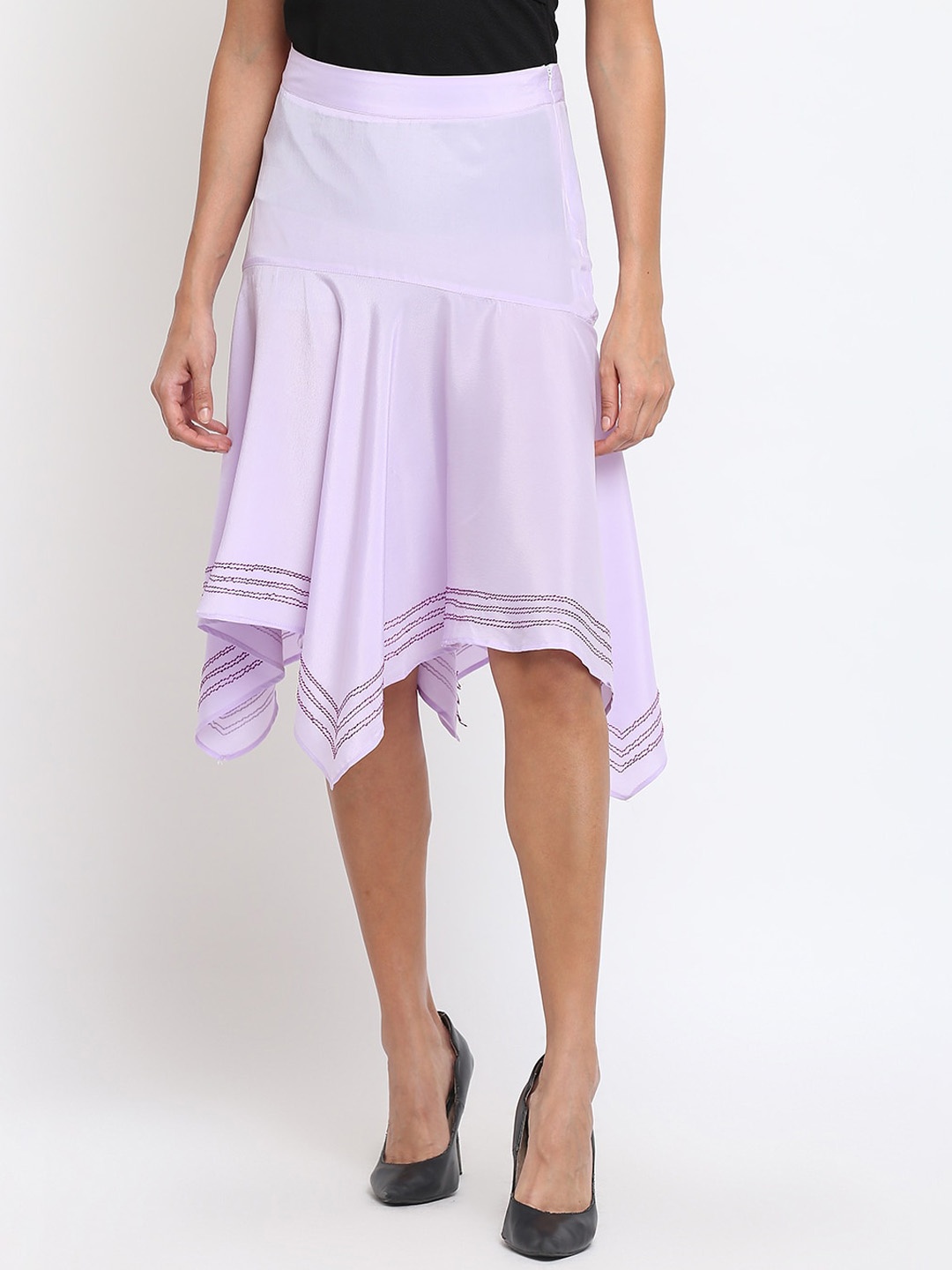 

am ma Women Lavender Solid Knee-Length Flared Skirt