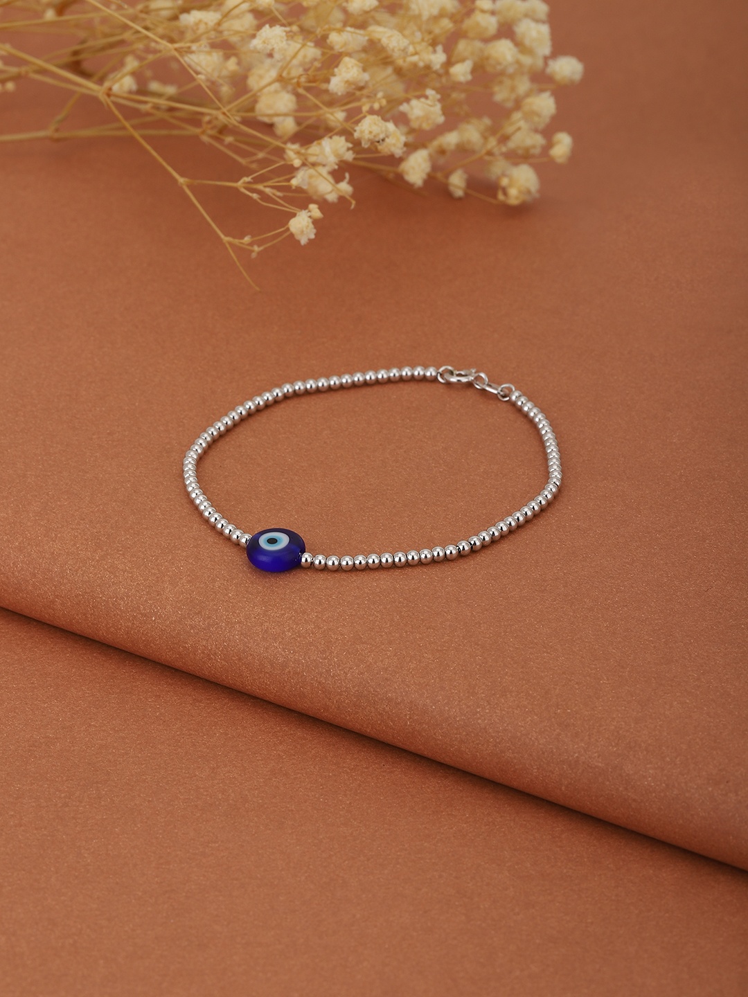 

Carlton London Rhodium Plated with Evil Eye Charm Wrapround Bracelet, Silver