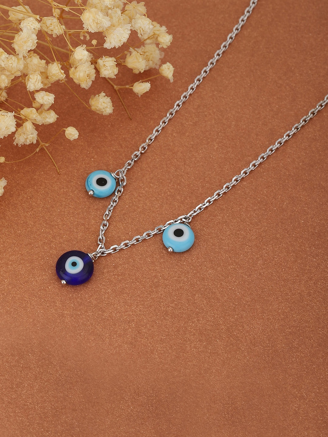 

Carlton London Silver-Toned & Blue Rhodium-Plated Evil Eye Necklace