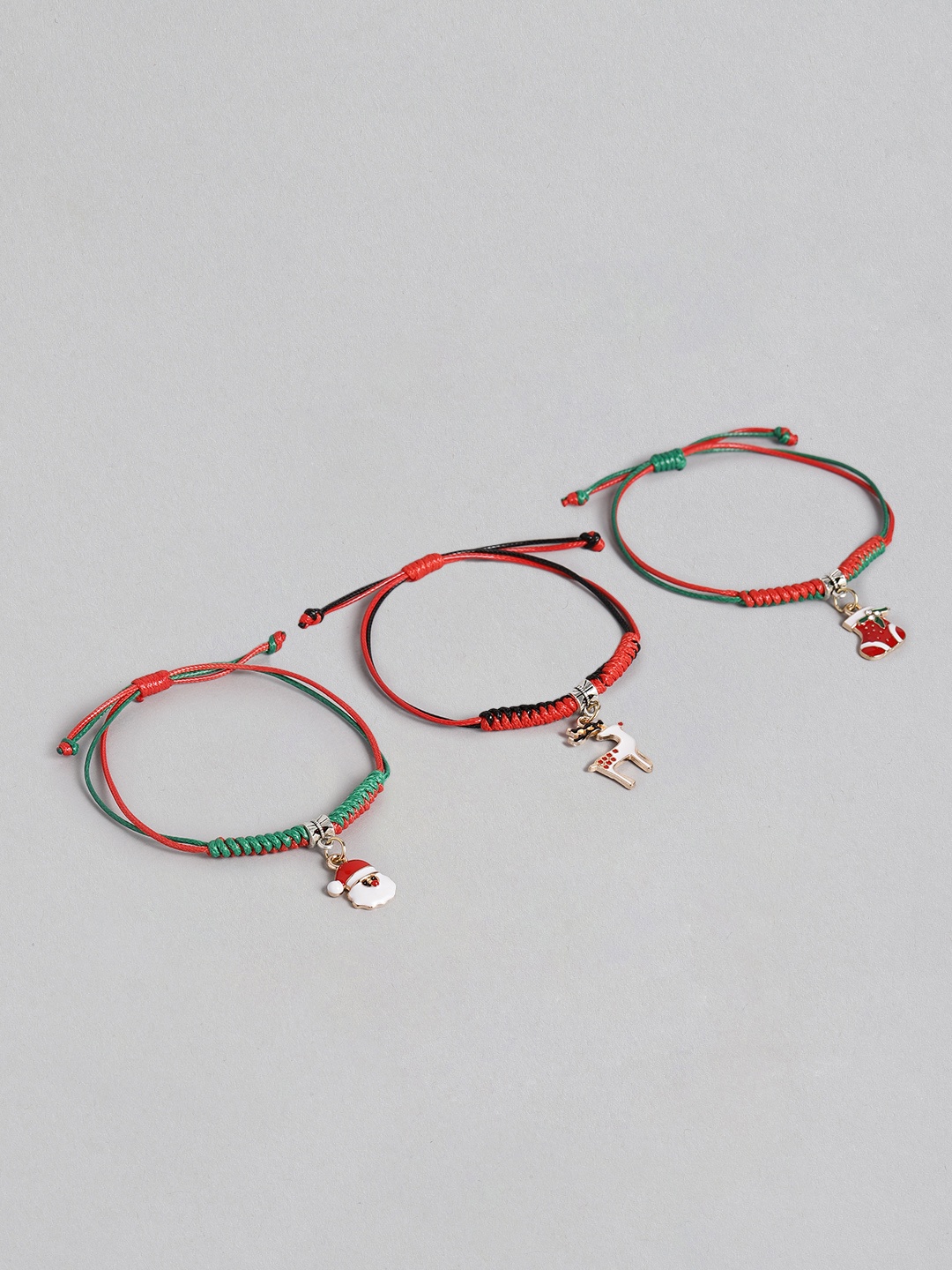 

EL REGALO Boys Set of 3 Red & Green Handcrafted Christmas Charm Bracelet