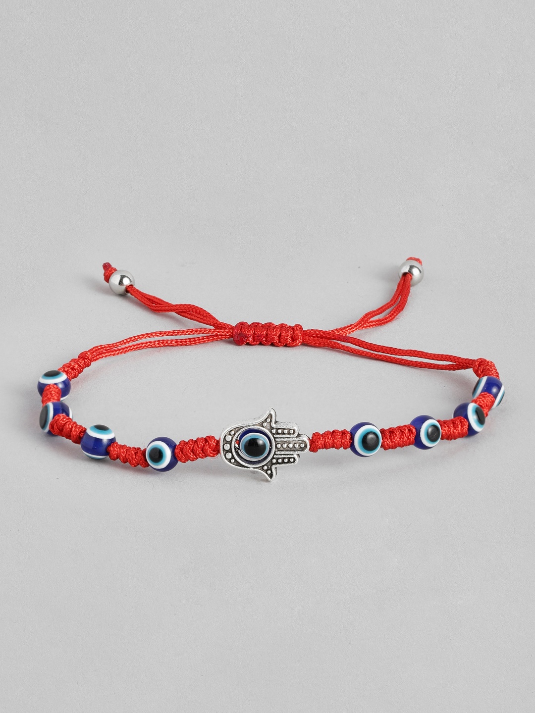 

EL REGALO Unisex Red & Blue Handcrafted Evil Eye and Hamsa Charm Bracelet