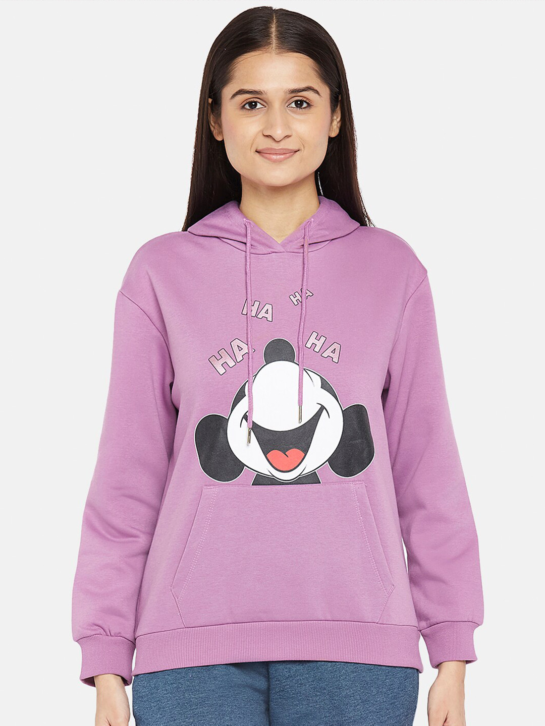 

Dreamz by Pantaloons Women Purple & White Mickey Mouse Printed Pure Cotton Sweatshirt