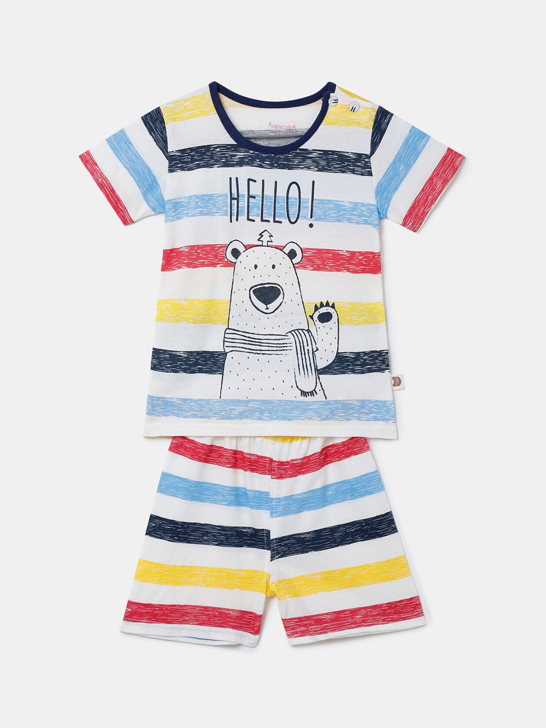 

Hopscotch Kids White & Blue Striped Pure Cotton 2 Pc Night Suit