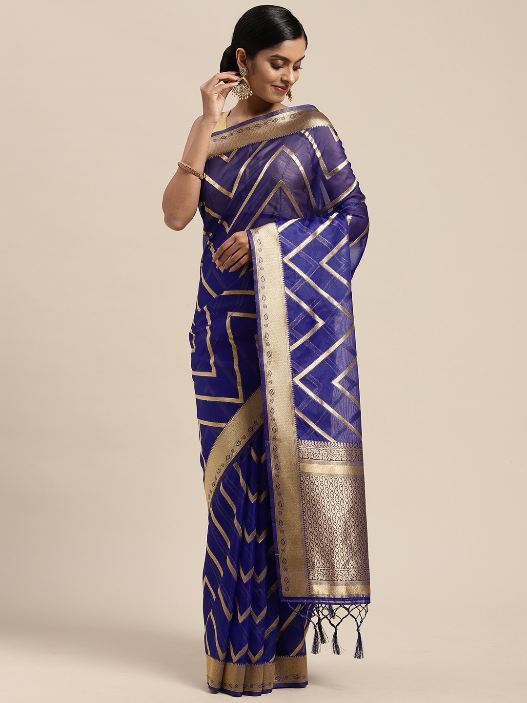 

Mitera Blue Woven Design Zari Organza Saree