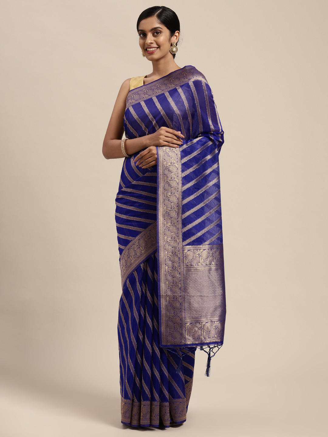 

Mitera Blue Woven Design Zari Organza Saree