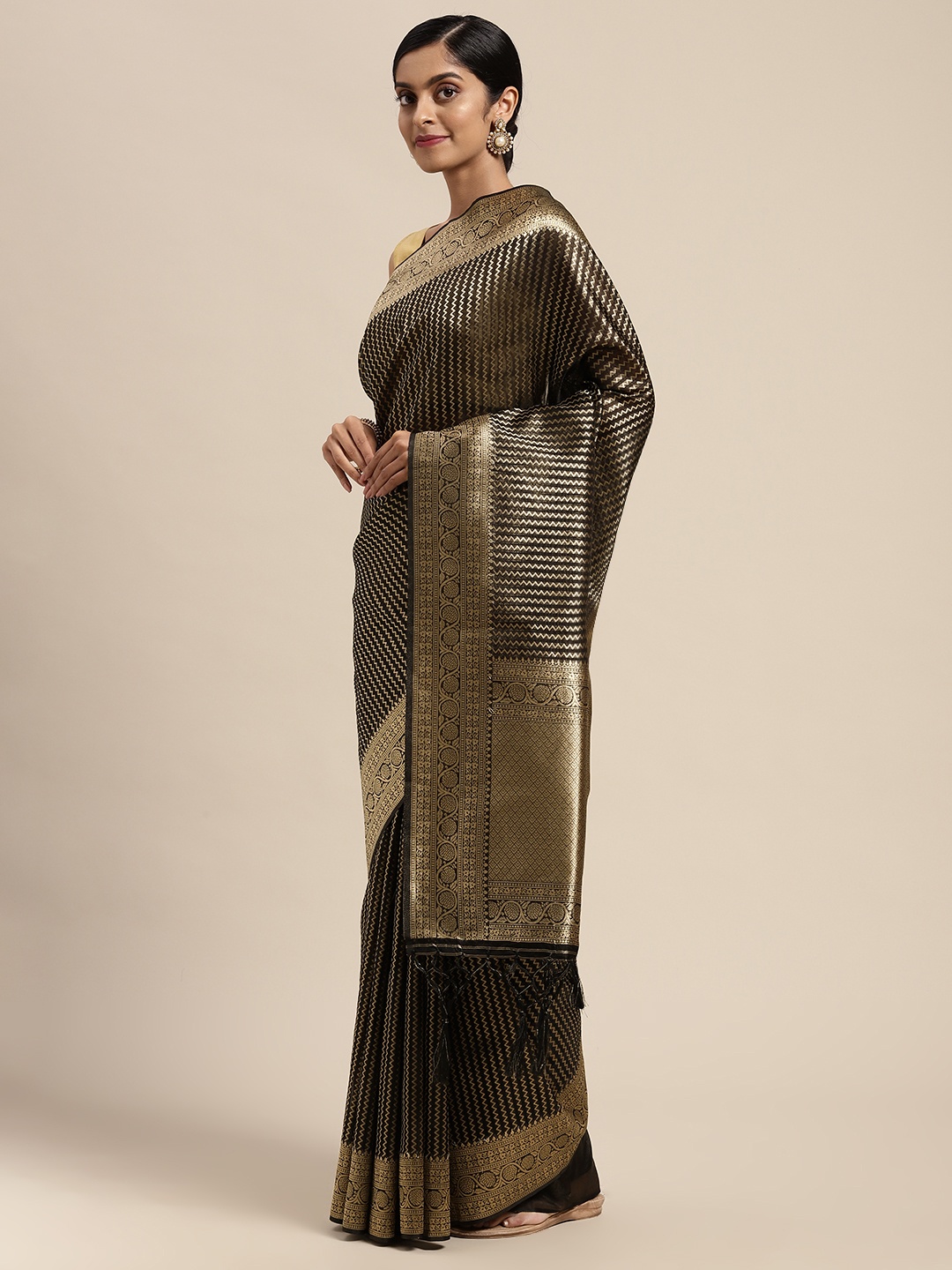 

Mitera Black Woven Design Zari Organza Saree