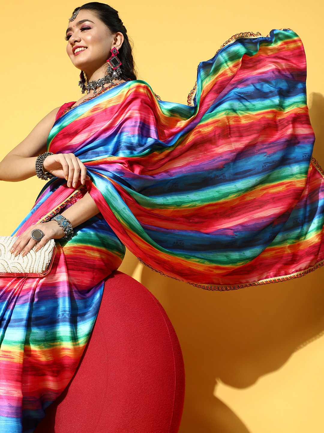 

Mitera Tie and Dye Satin Saree, Multi