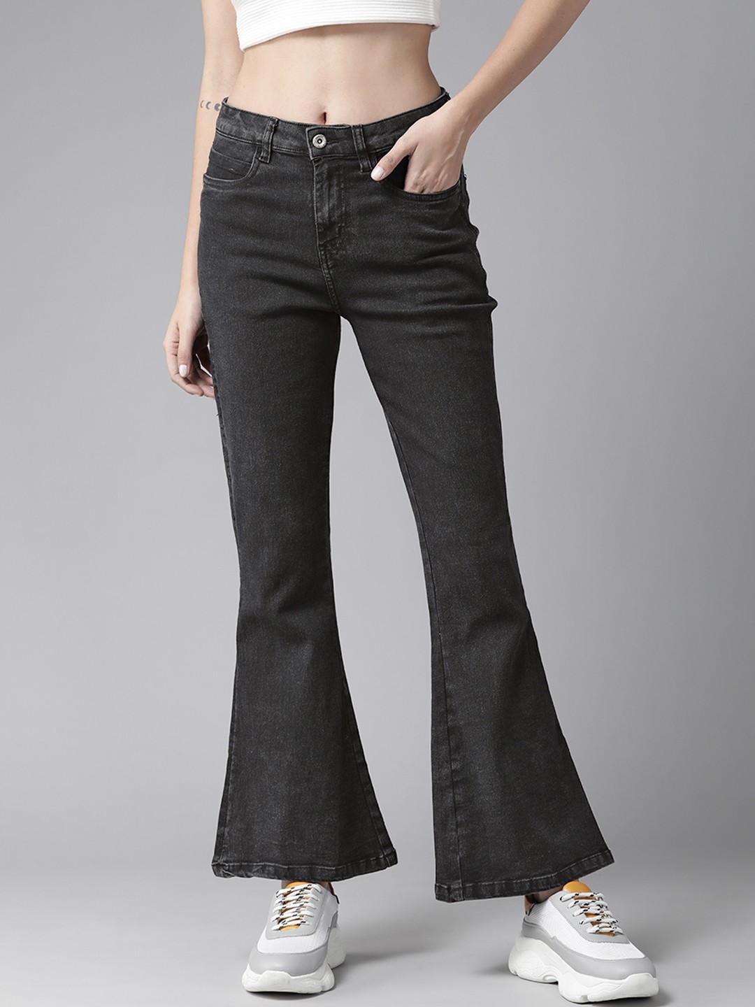

Roadster Women Grey Flared High-Rise Stretchable Jeans
