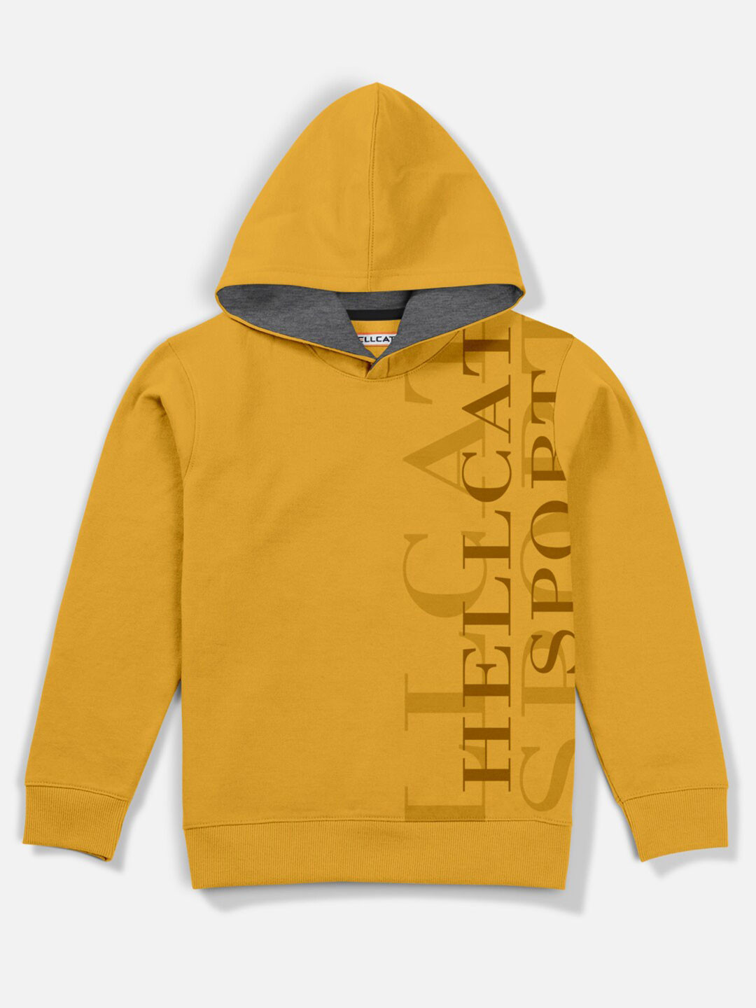 

HELLCAT Boys Mustard Yellow Printed Hooded Sweatshirt