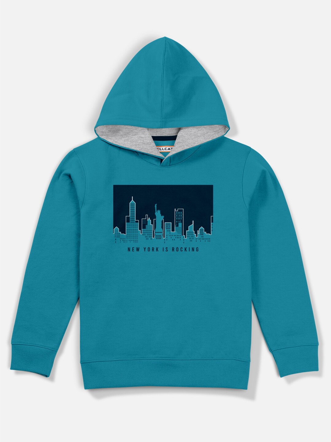 

HELLCAT Boys Blue Printed Hooded Sweatshirt