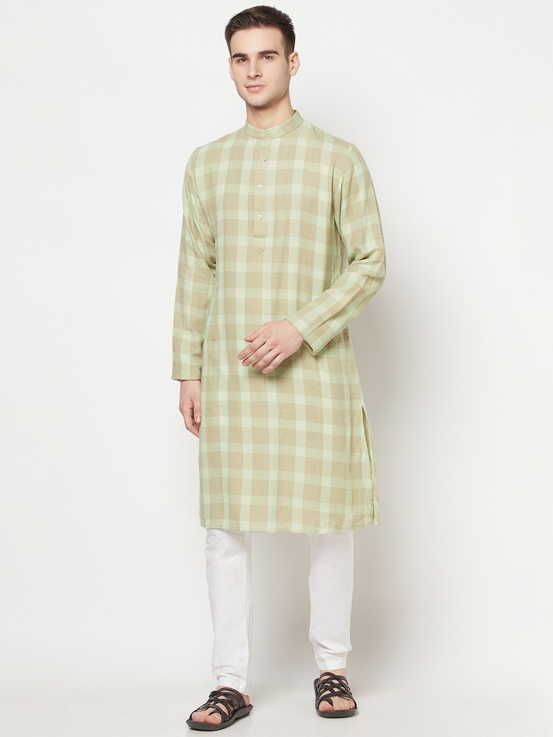 

WESTCLO Men Green Checked Cotton Kurta