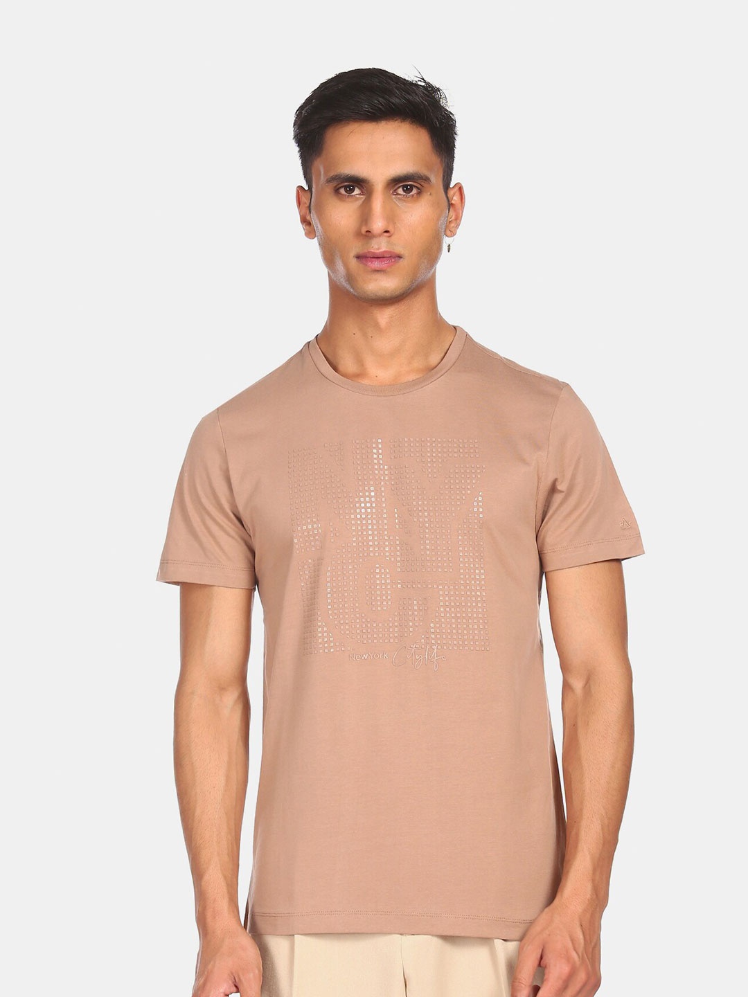 

Arrow New York Men Brown Printed T-shirt