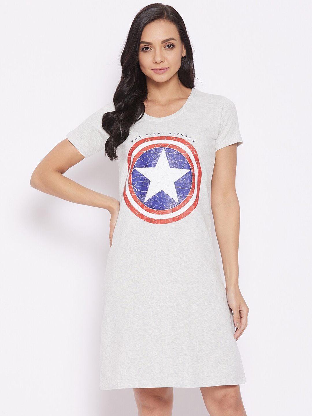 

Marvel by Wear Your Mind Grey Melange Marvel Avengers Printed Pure Cotton Nightdress