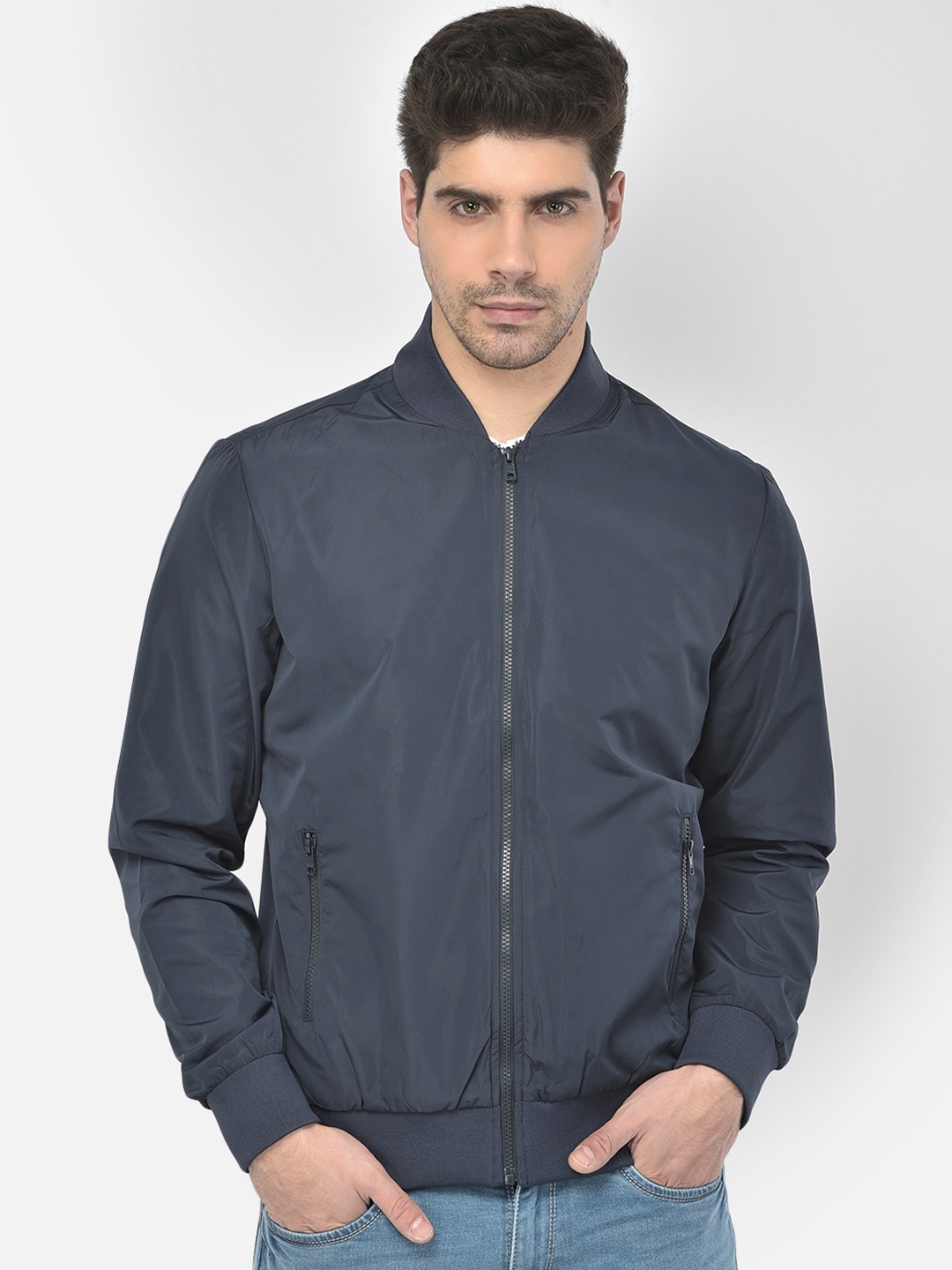 

Richlook Men Navy Blue Regular Fit Bomber Jacket