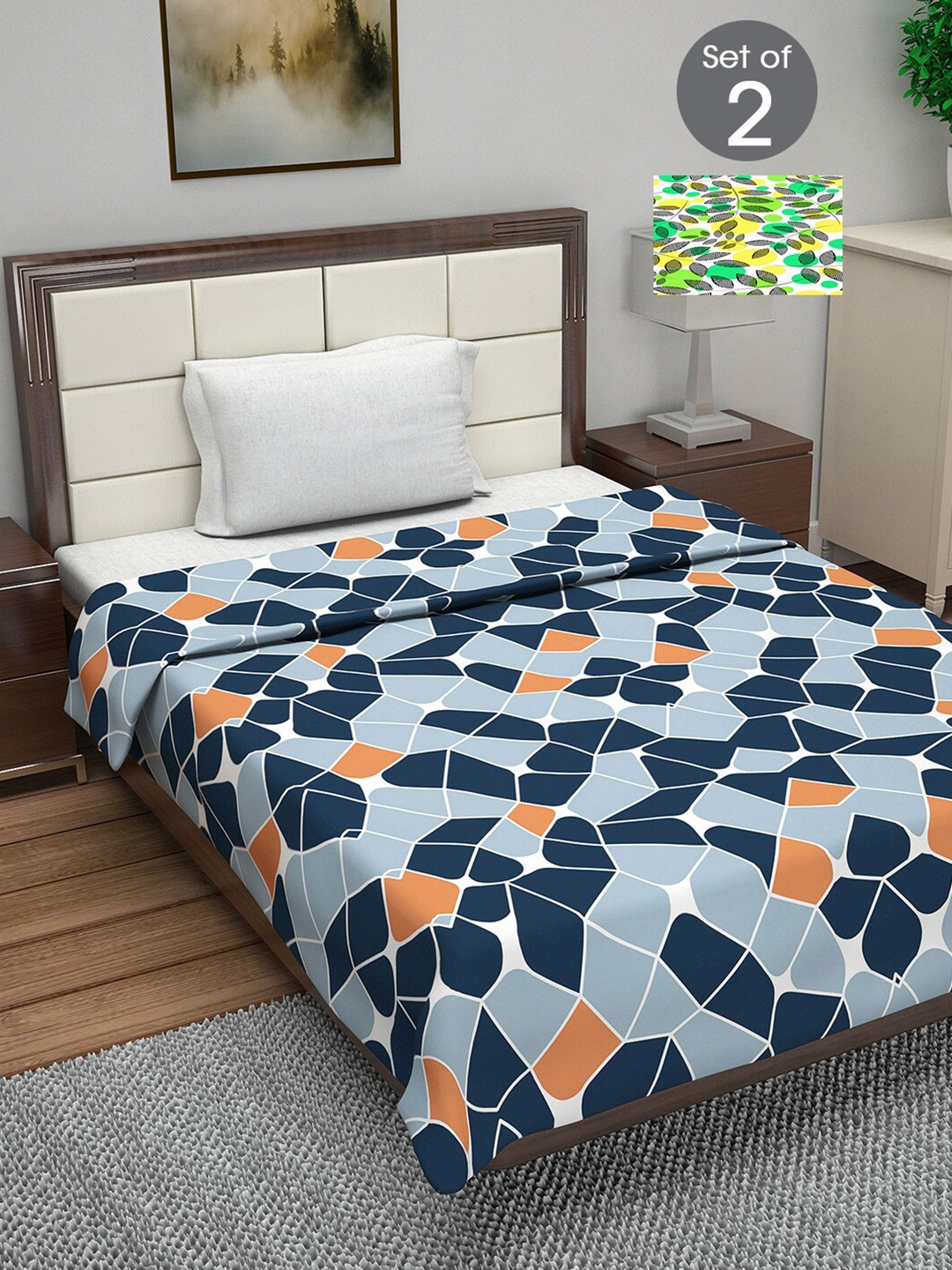 

Divine Casa Green & Blue Set of 2 Geometric Mild Winter 120 GSM Single Bed Dohar