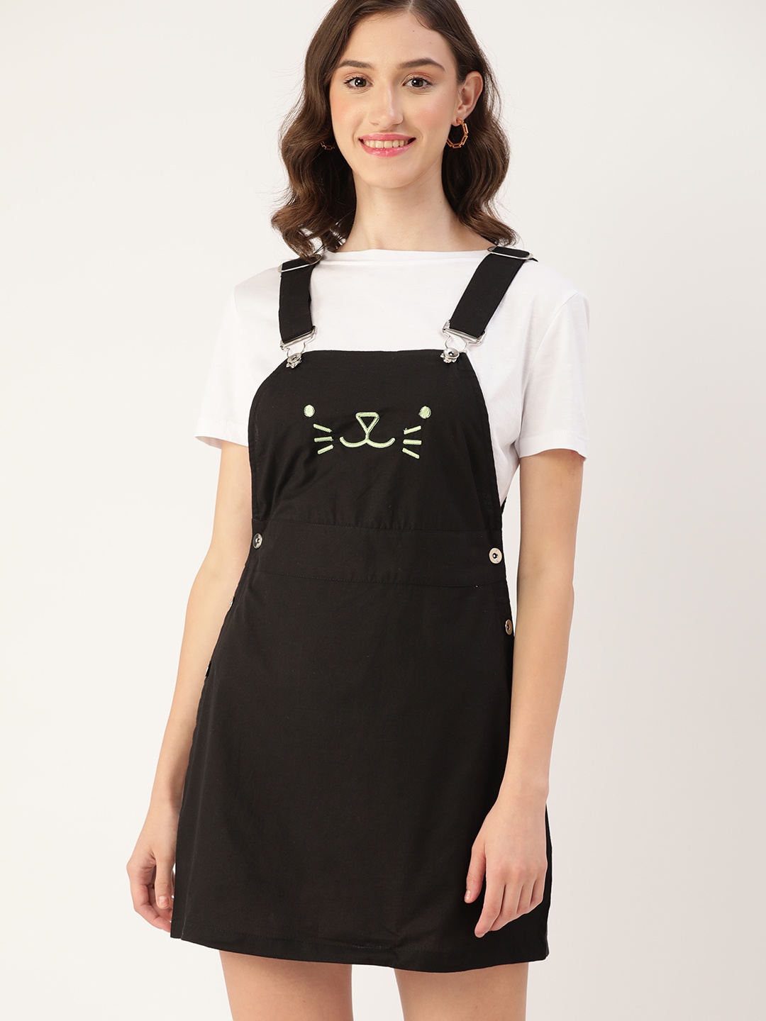 

DressBerry Black Pure Cotton Solid Pinafore Mini Dress