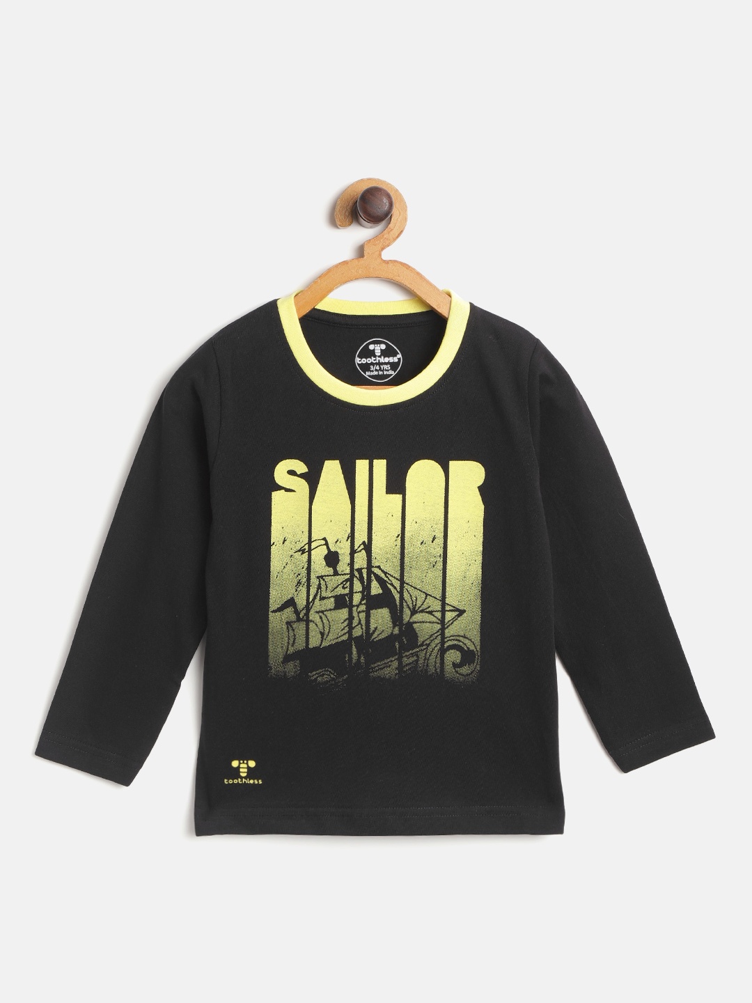 

toothless Boys Black & Yellow Pure Cotton Nautical Print T-shirt
