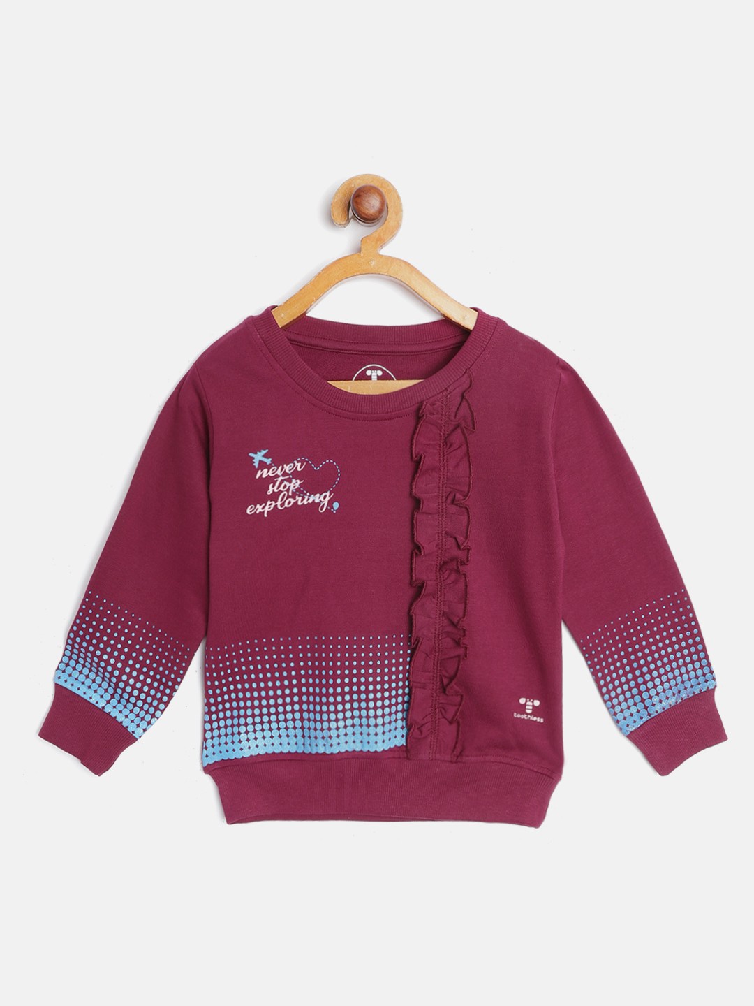 

toothless Girls Burgundy & Blue Cotton Printed Sweatshirt
