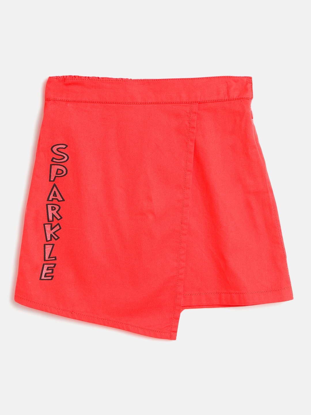 

toothless Coral & Black Pure Cotton Solid Skirt