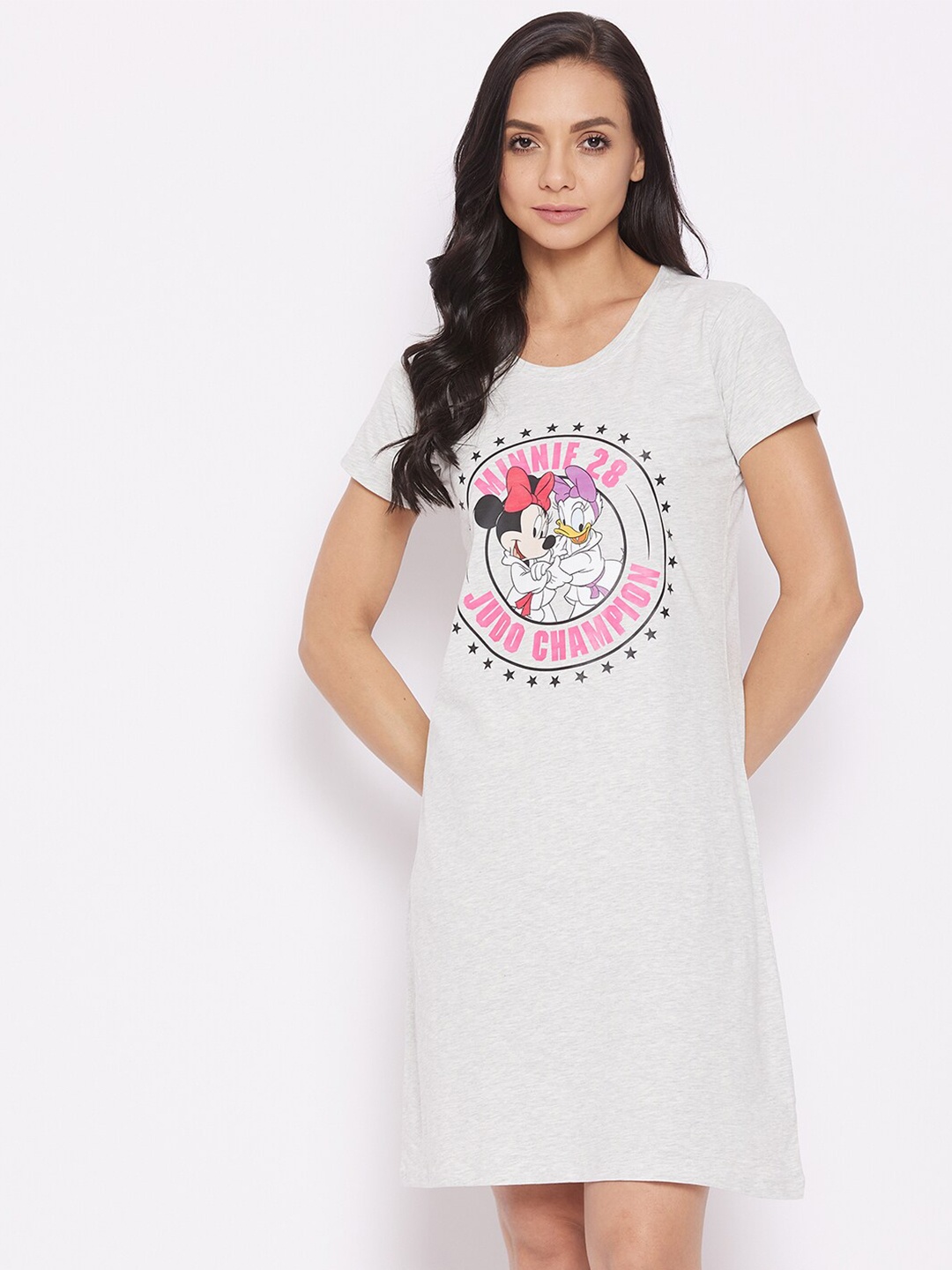 

Disney by Wear Your Mind Grey Melange Minnie Printed Pure Cotton T-shirt Nightdress