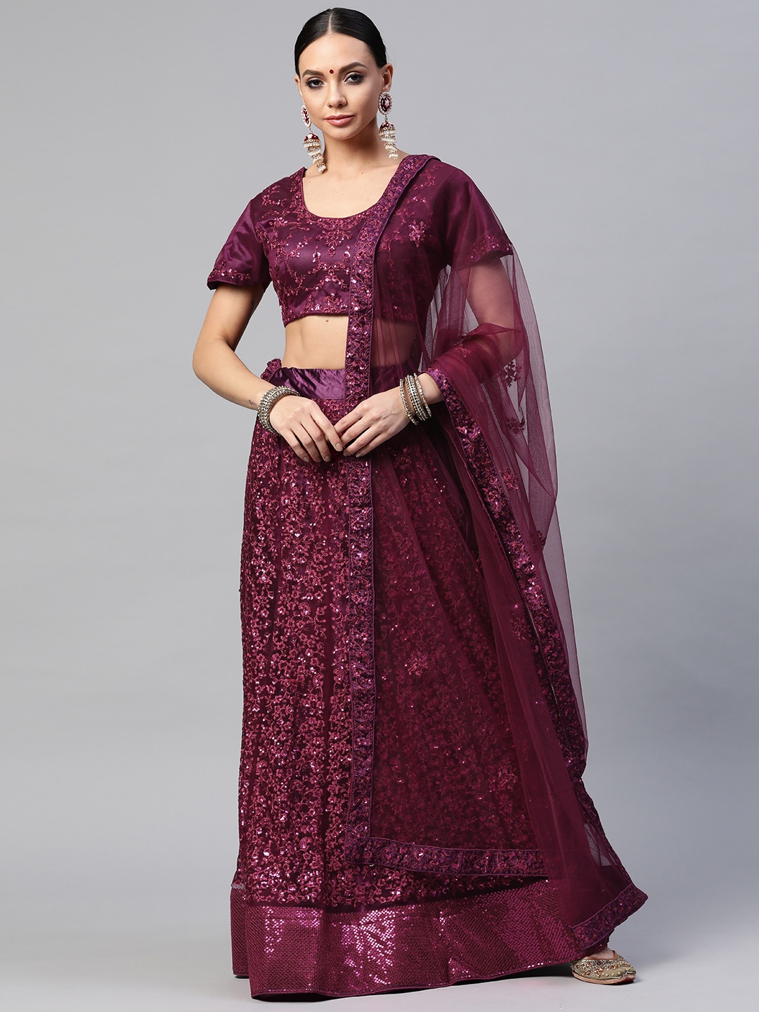 

Readiprint Fashions Purple Embroidered Sequinned Semi-Stitched Lehenga Choli