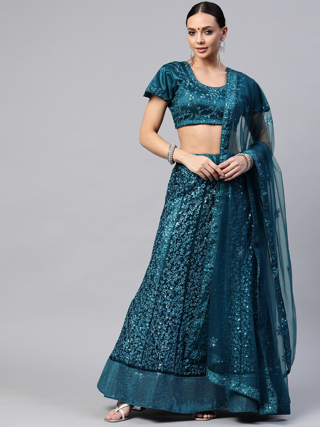 

Readiprint Fashions Teal Blue Semi-Stitched Lehenga & Unstitched Blouse With Dupatta