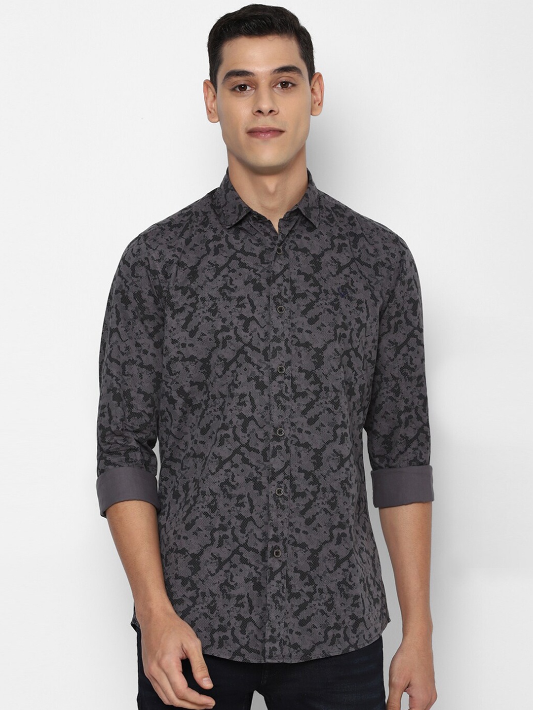 

Allen Solly Sport Men Grey Opaque Printed Pure Cotton Casual Shirt