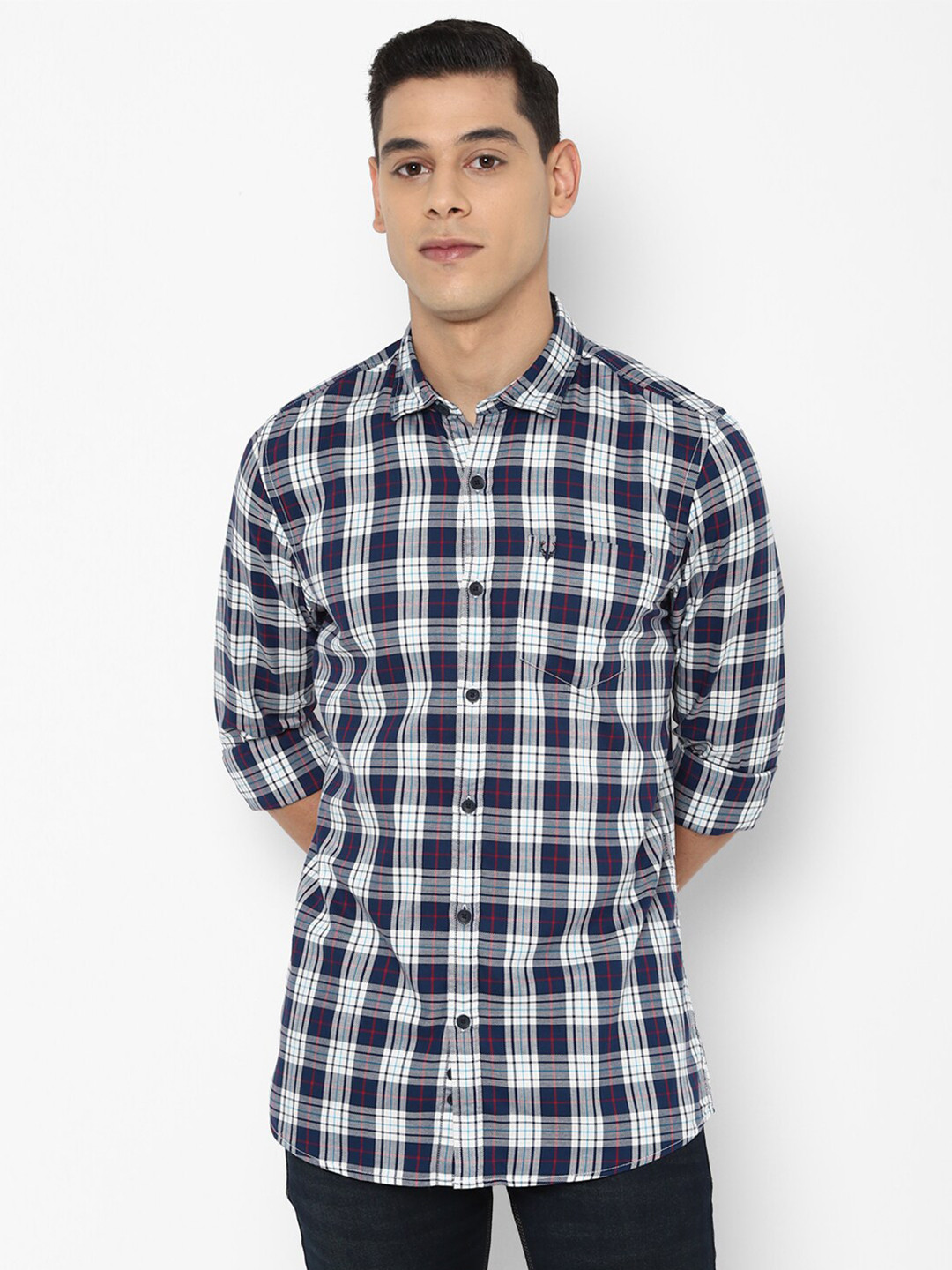 

Allen Solly Sport Men Navy Blue Tartan Checks Opaque Checked Casual Shirt