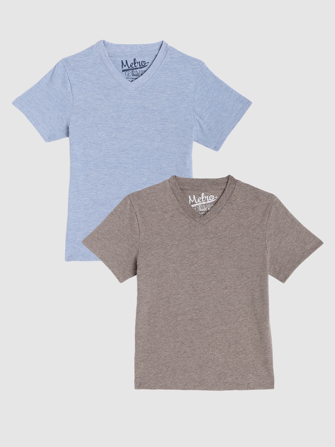 

METRO KIDS COMPANY Pack Of 2 Boys Blue & Brown V-Neck T-shirt