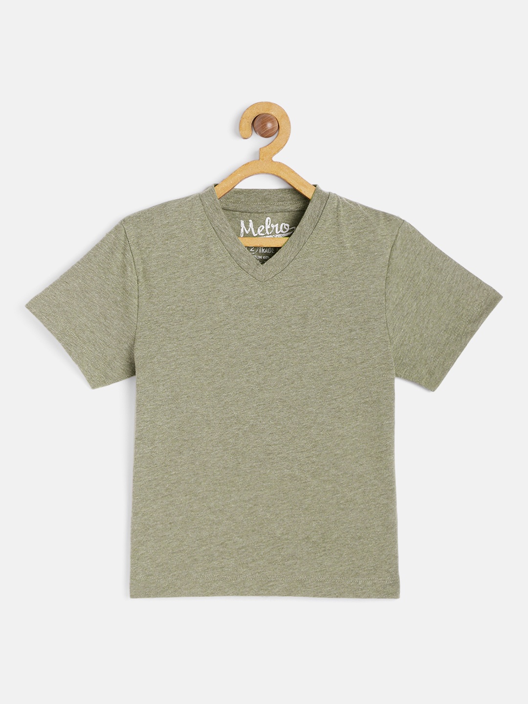 

METRO KIDS COMPANY Boys Olive Green V-Neck T-shirt