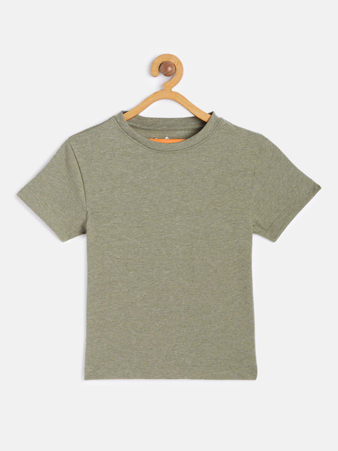 

METRO KIDS COMPANY Boys Olive Green Solid Round Neck Pure Cotton T-shirt