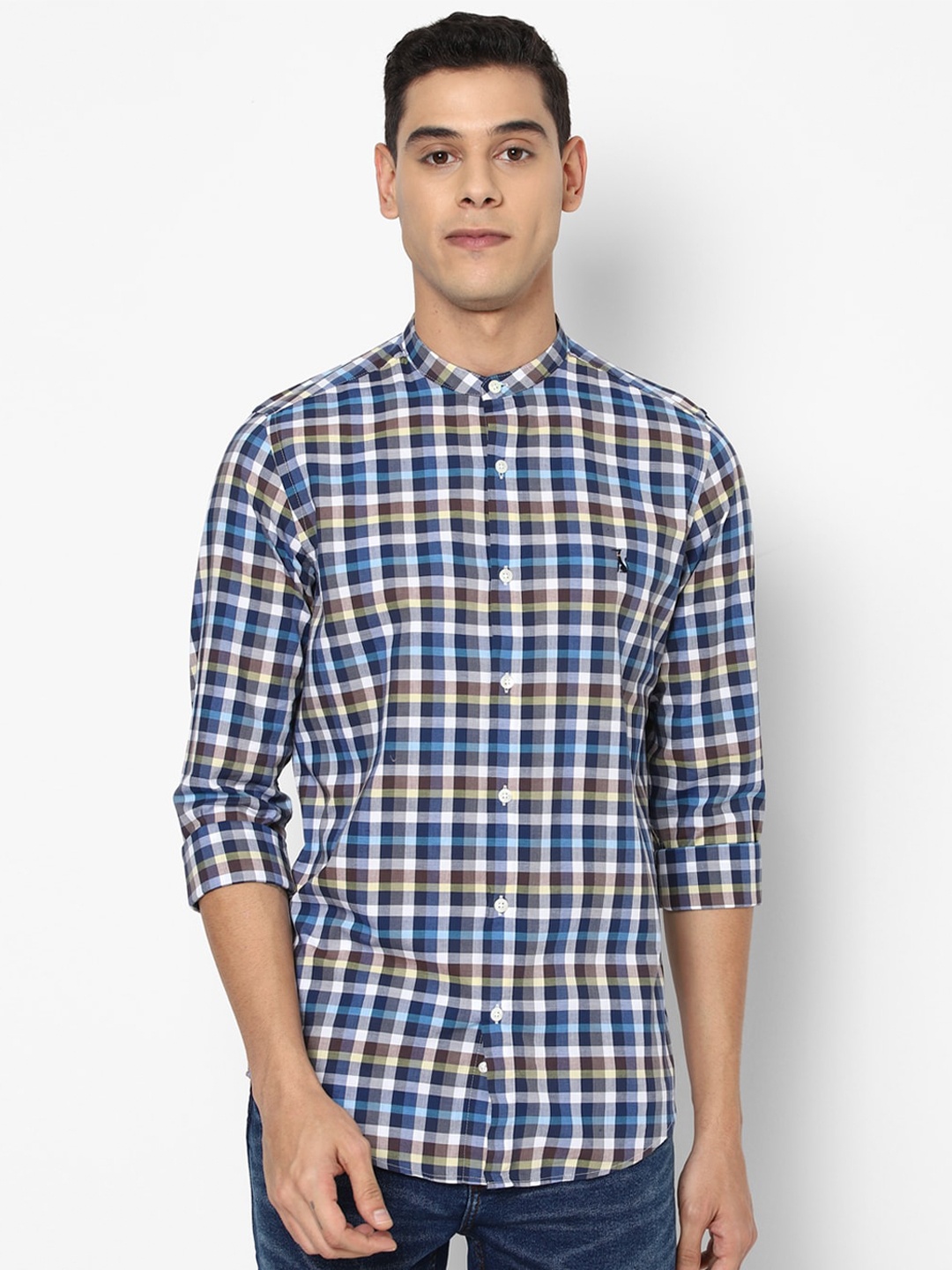 

SIMON CARTER LONDON Men Blue Slim Fit Opaque Checked Casual Cotton Shirt