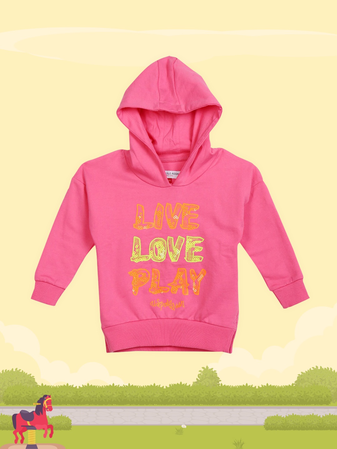 

U.S. Polo Assn. Kids Girls Pink Printed Hooded Sweatshirt