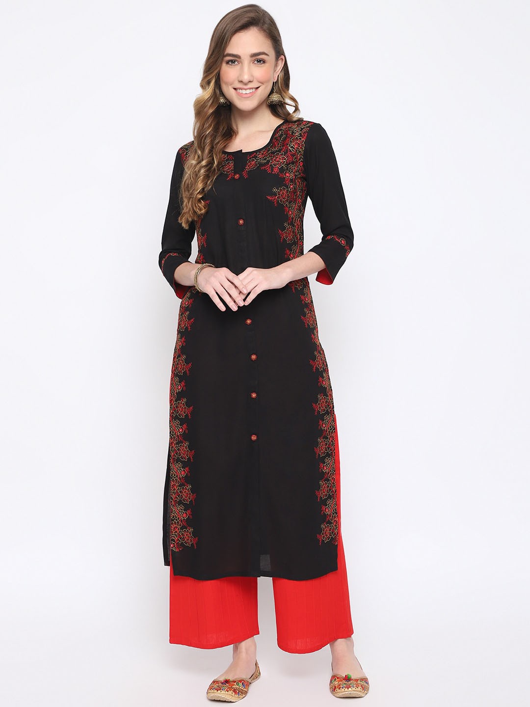 

FASHION DEPTH Women Black Ethnic Motifs Embroidered Thread Work Kurta