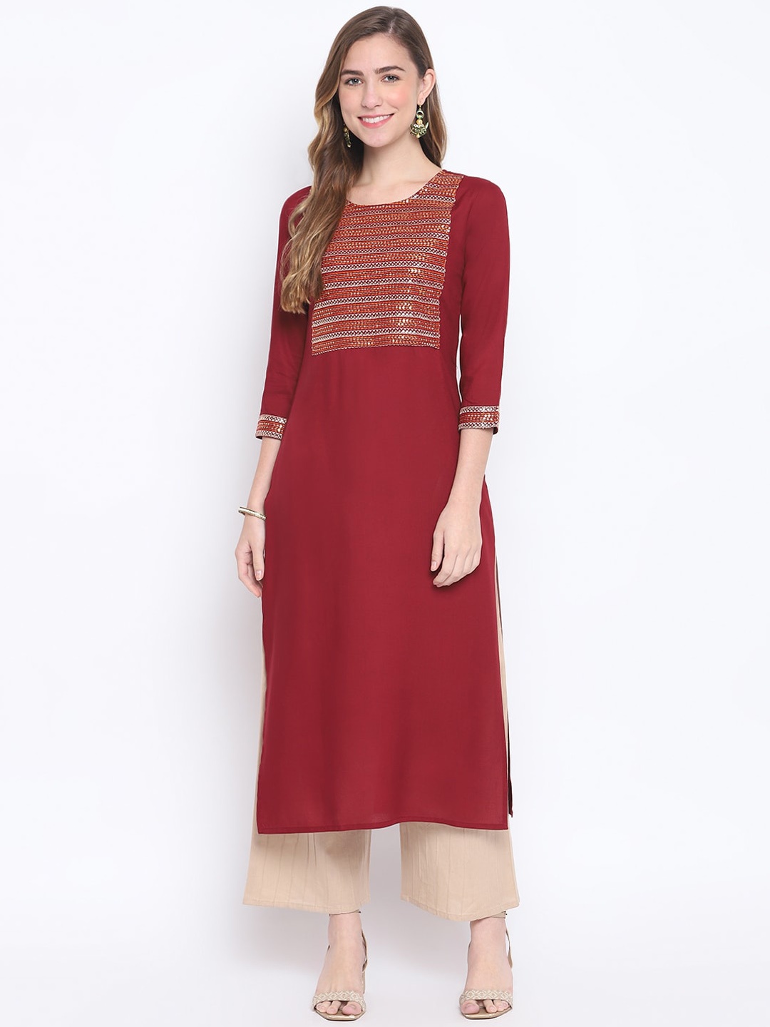 

FASHION DEPTH Women Maroon Yoke Design Kurta