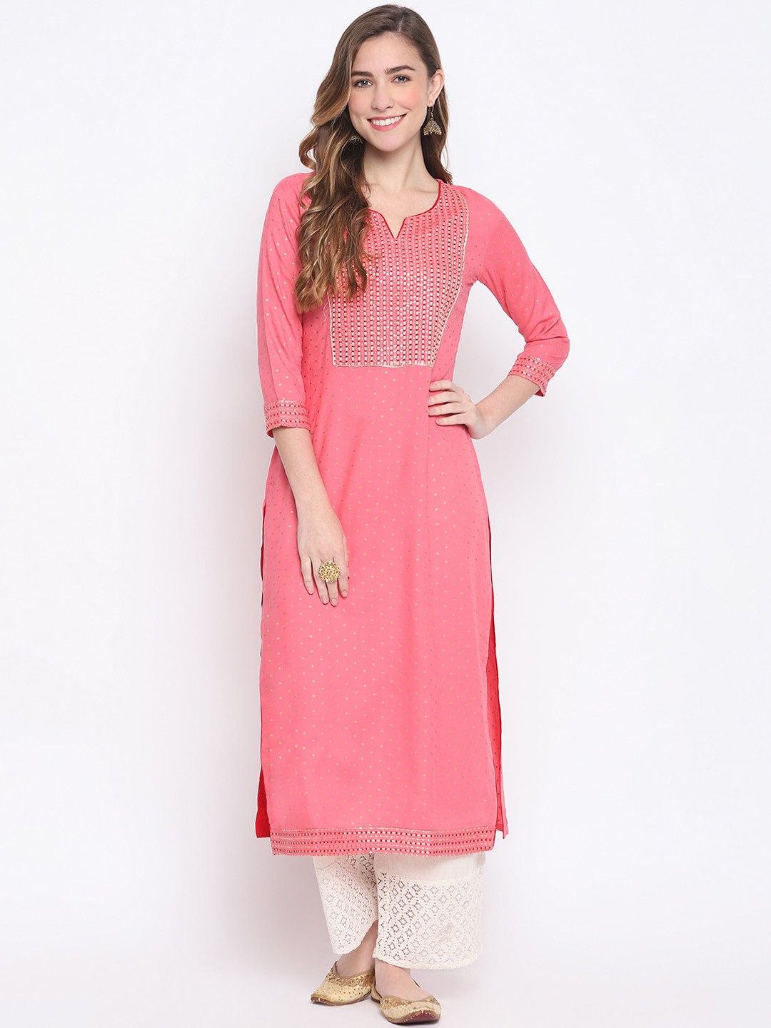 

FASHION DEPTH Women Pink Embroidered Kurta