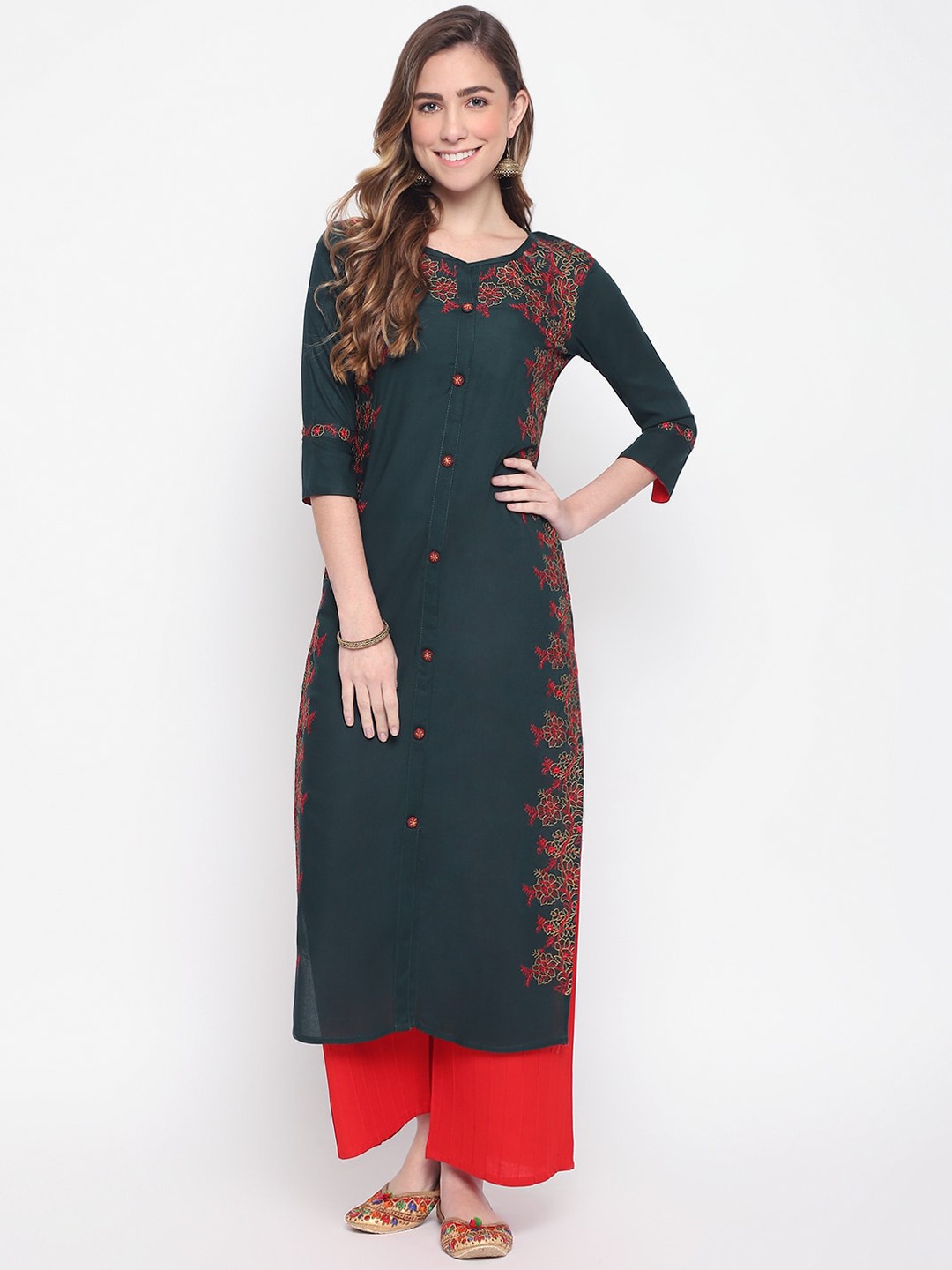 

FASHION DEPTH Women Green Embroidered Kurta
