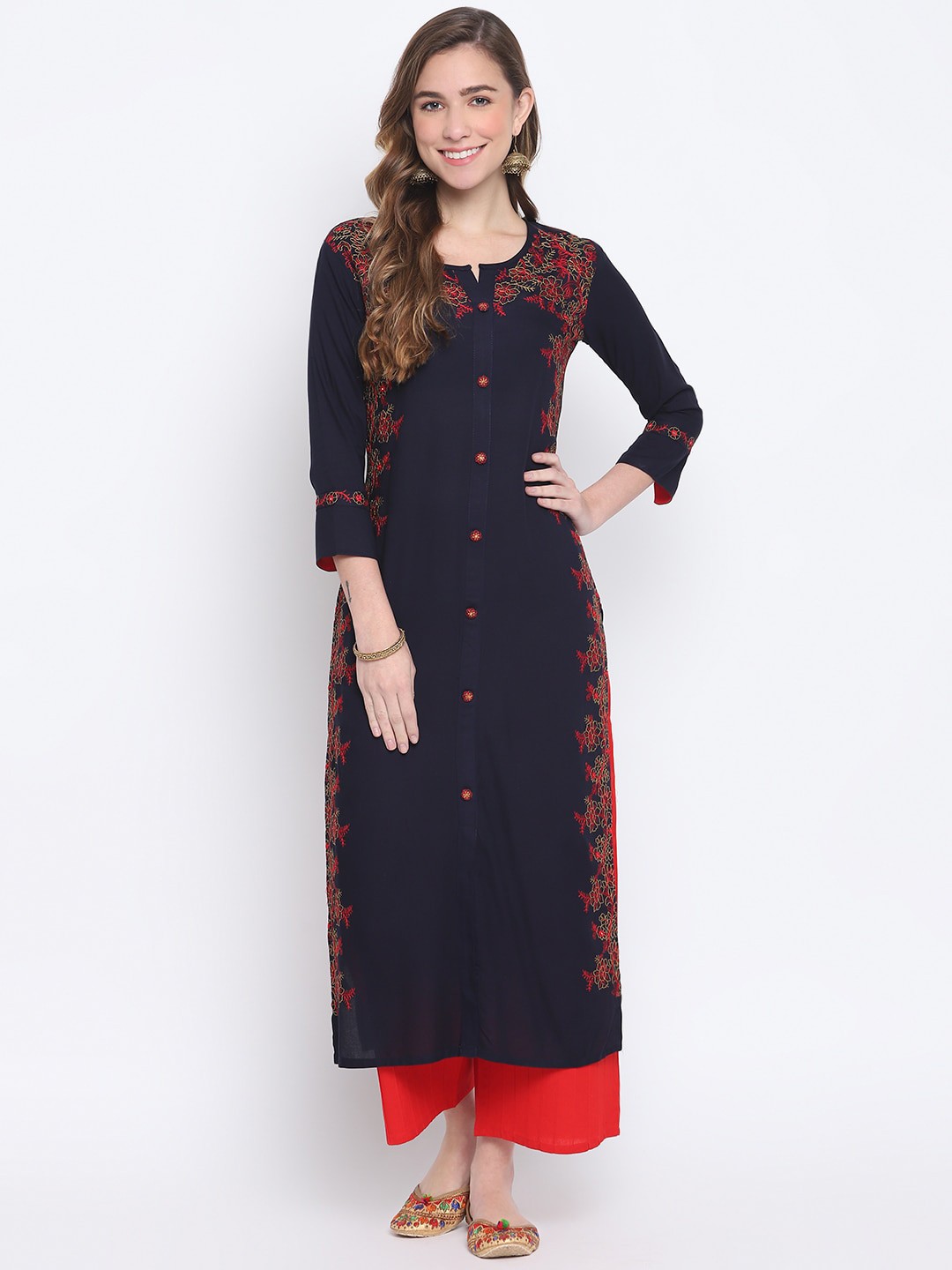 

FASHION DEPTH Women Navy Blue Embroidered Kurta