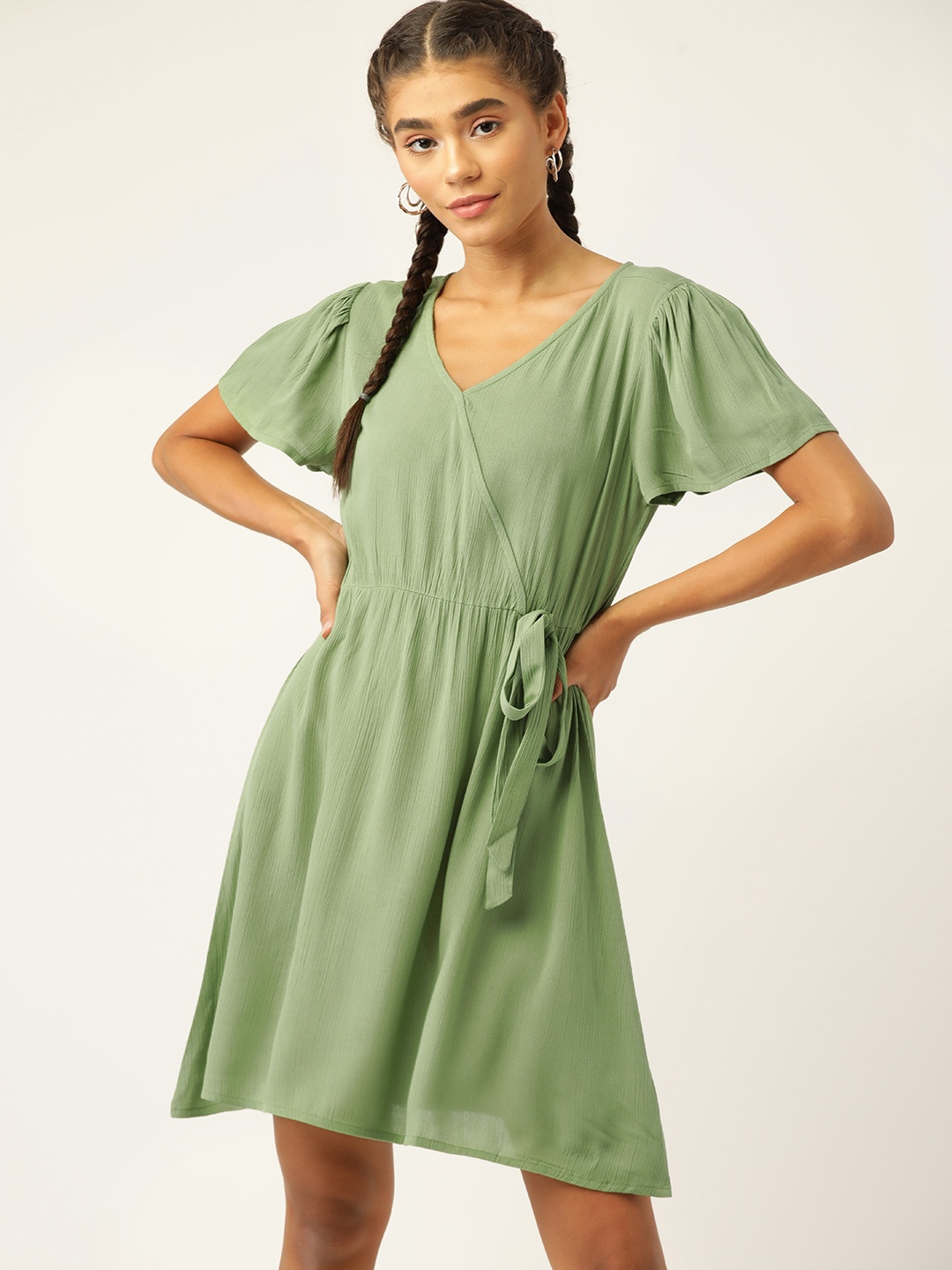 

DressBerry Women Green Solid A-Line Wrap Dress
